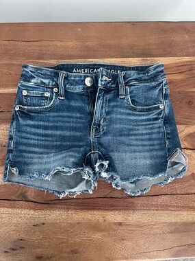 American Eagle Outfitters Blue Distressed Frayed Denim Shorts